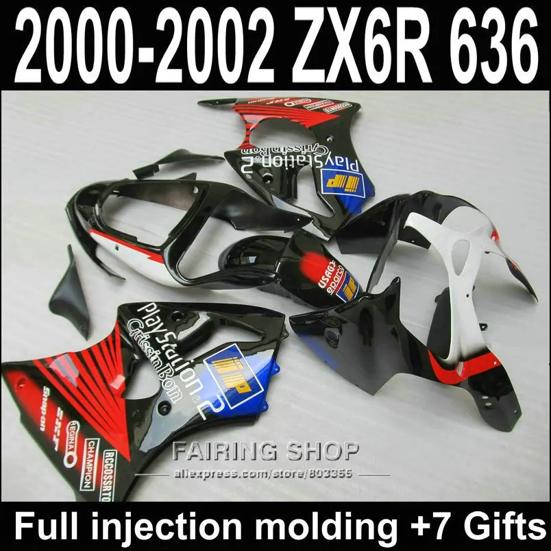 Bodywork Fairings kits For Kawasaki ZX6R 2000 2001 2002 ( Red Blue sticker ) Fairing Kit 00 01 02 ABS Injection mold S94