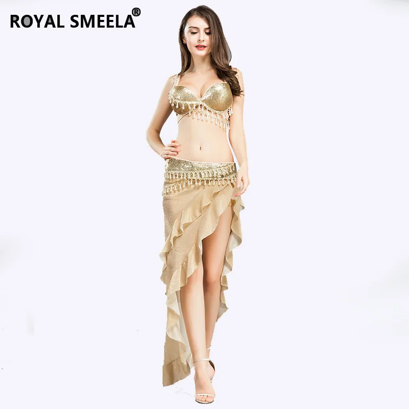 Sexy belly dancing outfits woman pearl golden belly dance costume set dancer performance wear bling belly dance Bra belt skirt