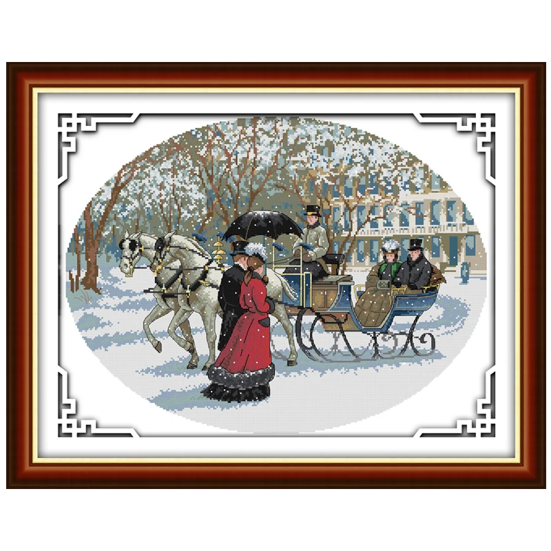 Snowy Day Patterns Counted Cross Stitch Set DIY 11CT 14CT 16CT Stamped DMC Cross-stitch Kit Embroidery Needlework Home Decor