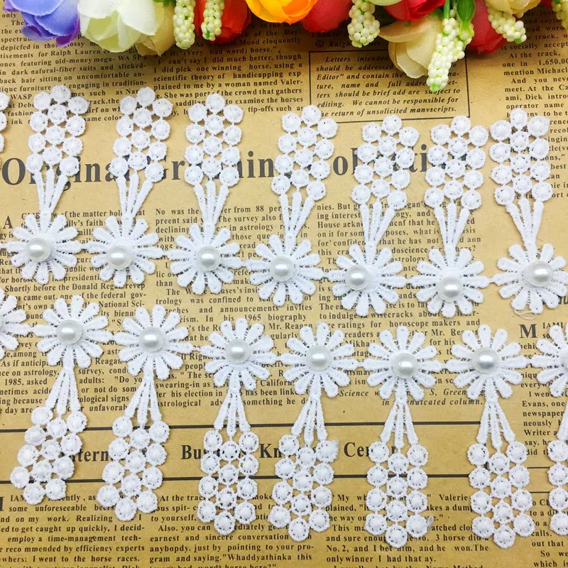 20Pcs Daisy Flower White Embroidered Lace Fabric Trim Ribbon Applique Tassel Grape Handmade Sewing Craft For Costume Decoration view 5