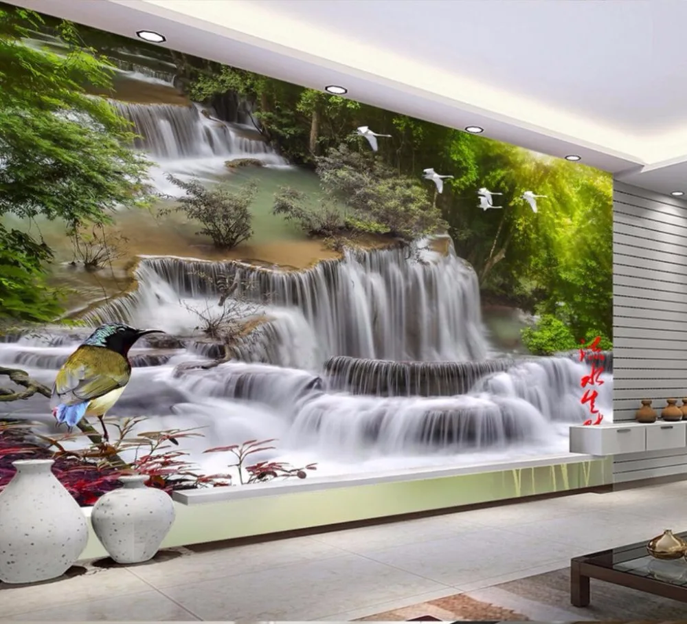 

beibehang Home Decorative Wallpaper HD Landscape Waterfall Flying Bird Landscape TV Wall Background Wall mural 3d wallpaper