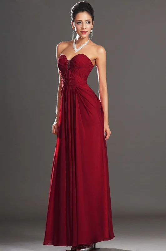 

Burgundy Evening Dresses A-line Sweetheart Chiffon Beaded Long Formal Party Evening Gown Prom Dresses Robe De Soiree