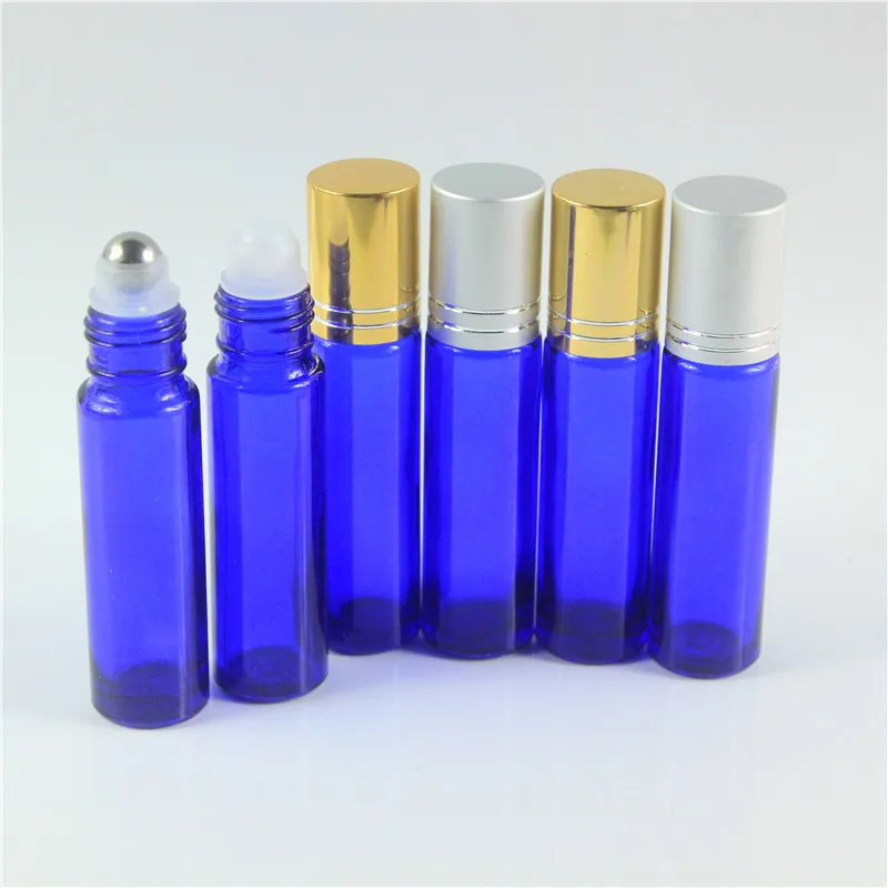 Free Shipping 12pcs/lot 10ml Blue Glass Bead Perfume Bottles Glass Rollon Fragrance Empty Essential Oil Bottles In Refillable