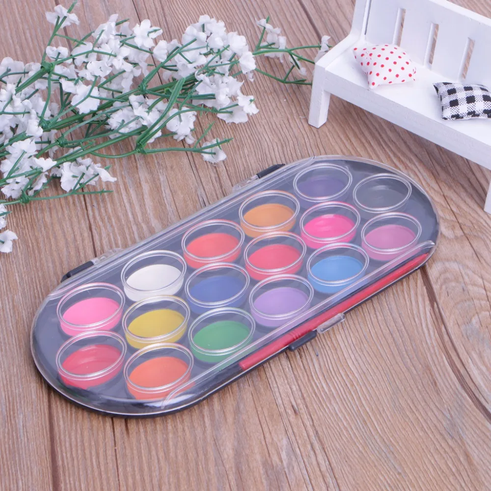 16 Colors Watercolor Palette Brush Set Painting Tray Craft Drawing Art Mini Kid Gift Painting Supplies School Student