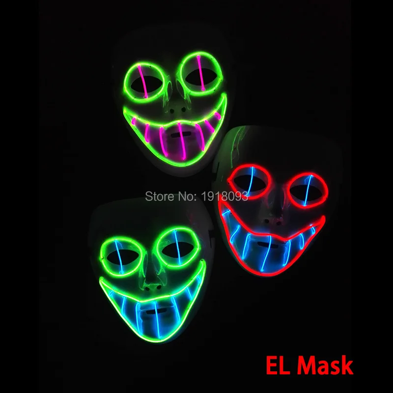 Vendite calde EL wire Horror smile Masks maschera di Halloween incandescente EL wire Festival LED incandescente illuminazione natalizia come regalo maschera di carnevale