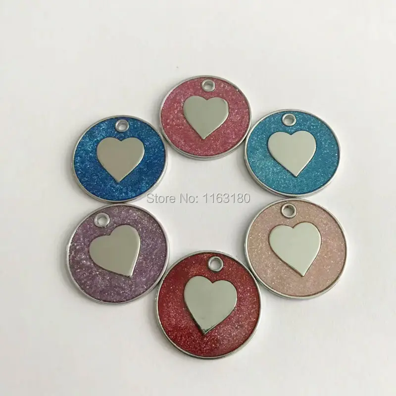 

200pcs/lot Glitter Custom Pet Dog Tag Personalized Engraved Dogs Cat ID Tags Collar Pendant Round Tags Free Hook