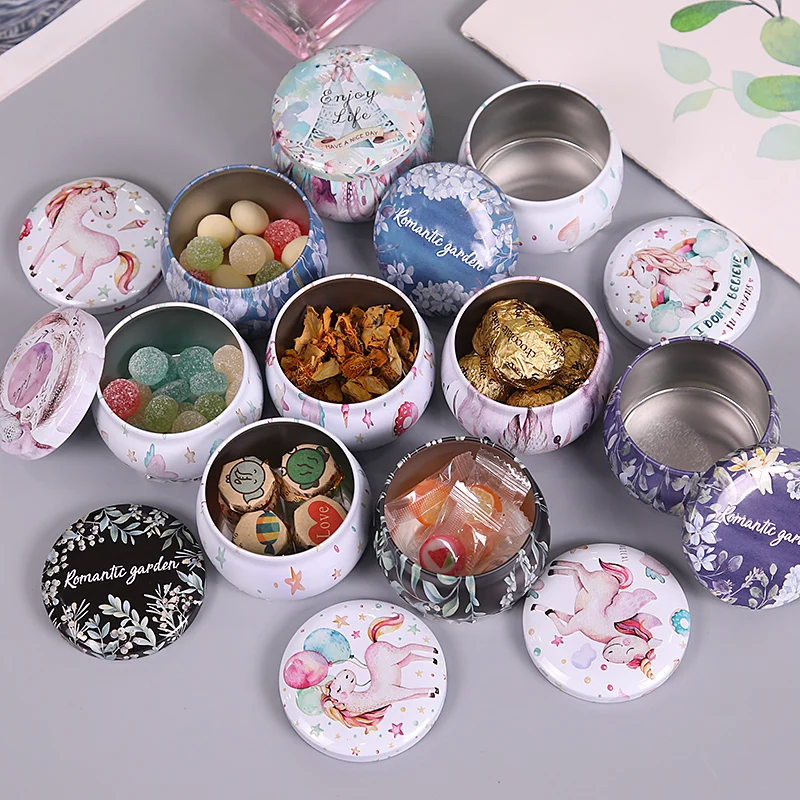 New European Wedding Fresh And Lovely Round Color Flower Tea Aromatherapy Candle Tin Box Wedding Gift Box Girl Jewelry Storage