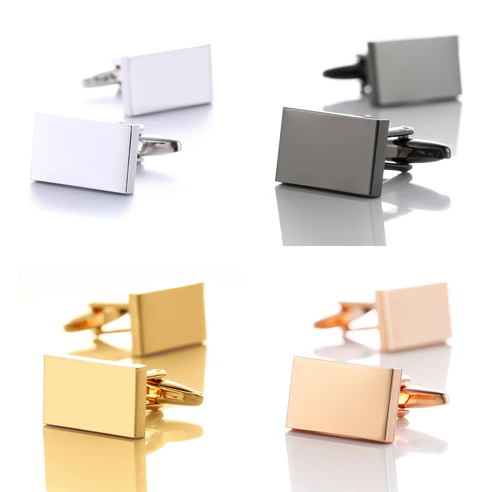 Simple Style Rectangle Cufflinks For Mens French Style Shirt Blank Buttons Business Metal Copper Brass Groom Gemelos Gifts