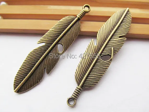 50pcs Vintage Antique Silver tone/Antique Bronze Heavy Filigree Long Feather Pendant Charm/Finding,DIY Accessory Jewellry Making