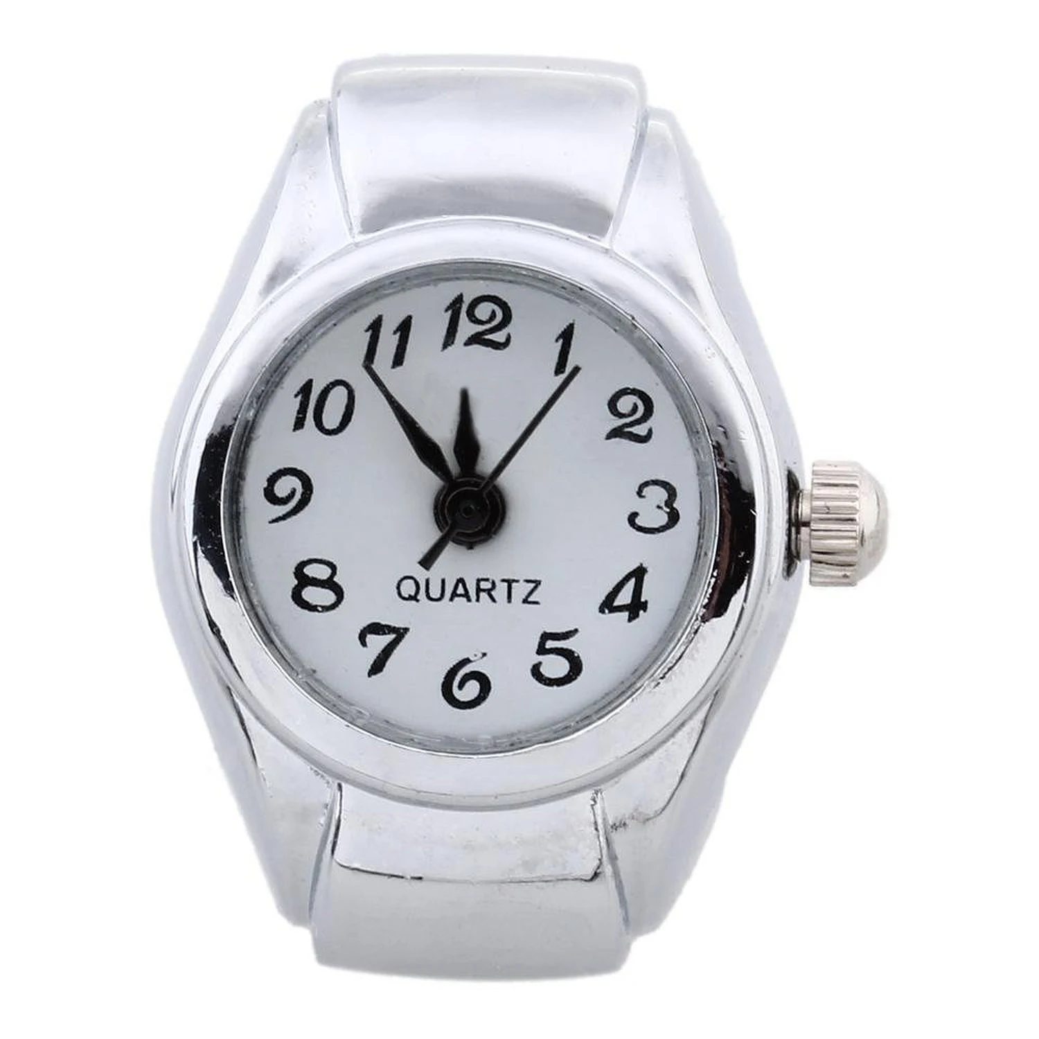 YCYS-Unisex Quartz Alloy Round White Dial Arabic Numerals Ring Watch Silver