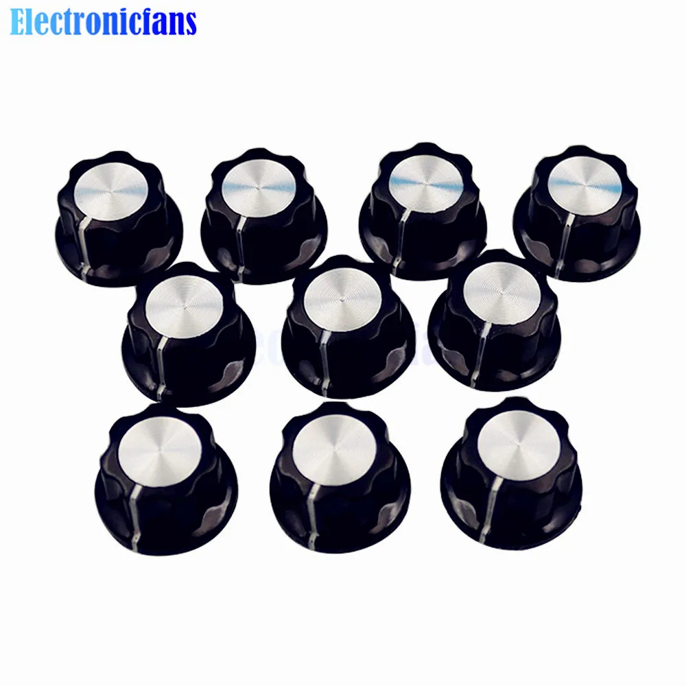 10PCS 16mm Rotary Control Turning Knob for Hole 6mm Dia. Shaft Potentiometer 360 Degree 100% New Origin