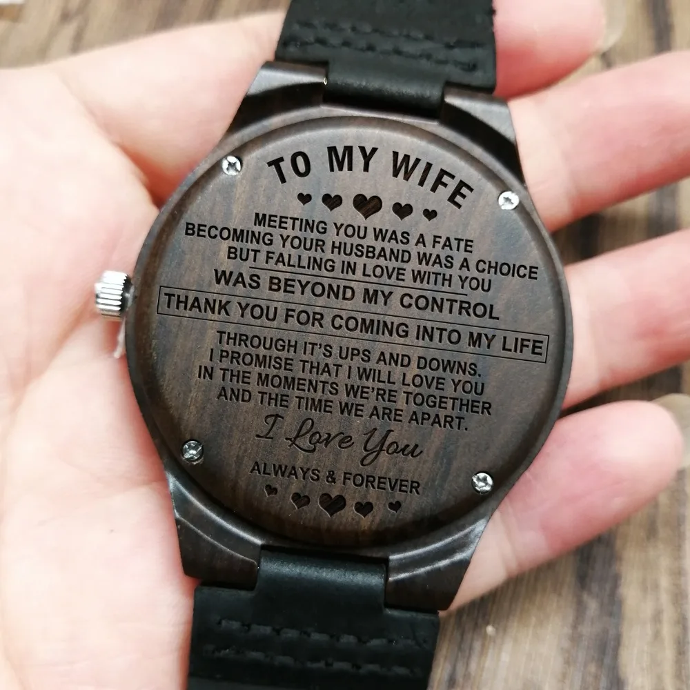 

THE SOURCE OF MY DEAREST MEMORIES - FROM WIFE TO DAUGHTER ENGRAVED WOODEN WATCH