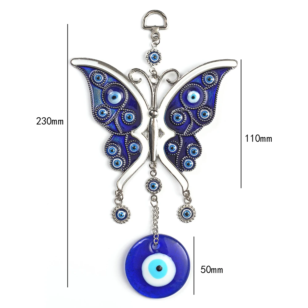 Lucky Eye Butterfly Pendant Wall Hanging Keychain Blue White Alloy Turkish Evil Eye Car Key Chain Fashion Jewelry EY5046