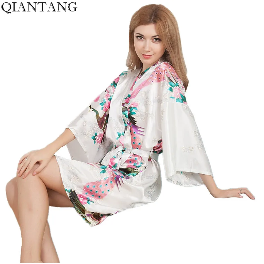 

Fashion Ladies Summer Sexy Kimono Mini Robe Bath Gown White Women's Rayon Yukata Nightgown Pijama Mujer Mds006