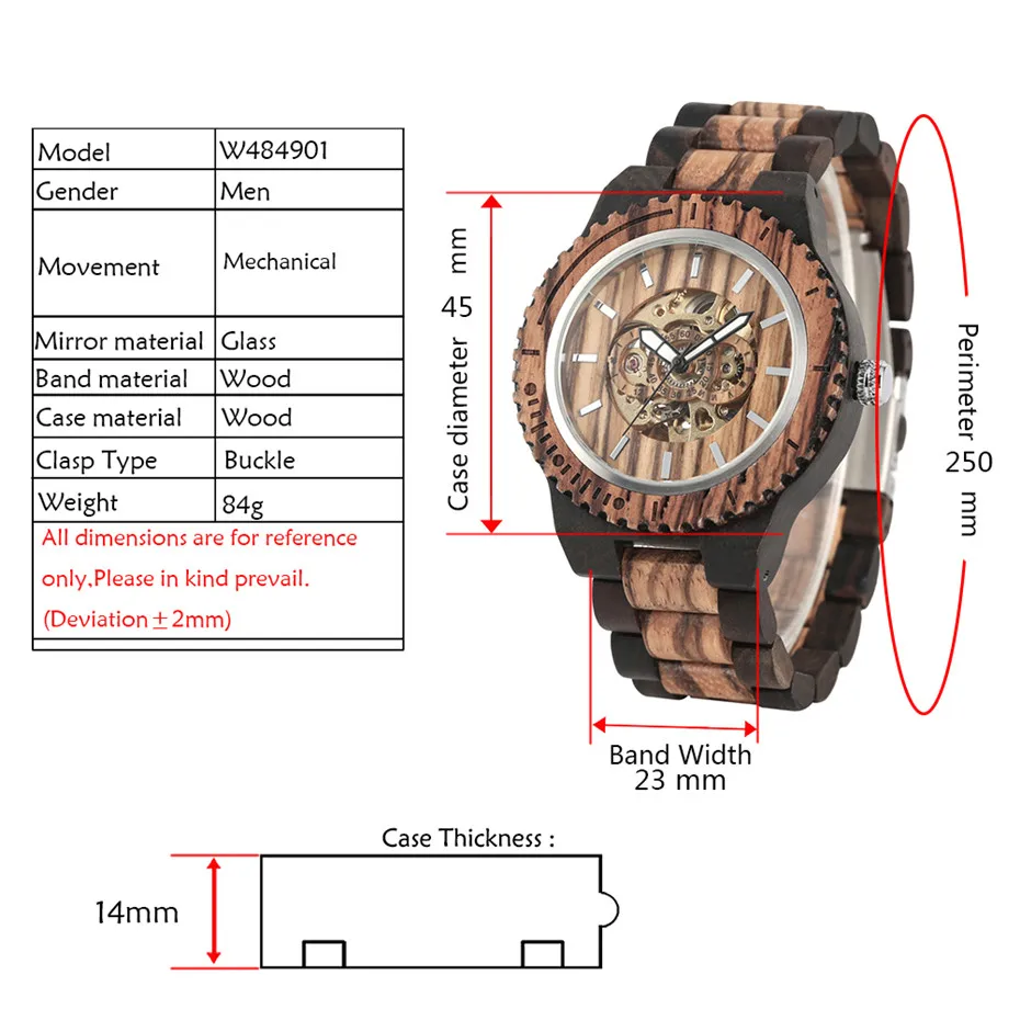 Automatic Mechanical Men Watch Wooden Watches Luxury Mens Wood Watchband Creative New Self Winding Male Timepieces reloj