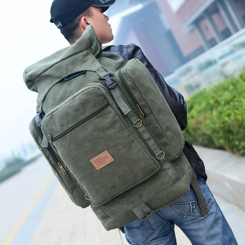 60L 80L Men Military Bag Tactical Backpack Canvas Army Bag Large Travel Camping Hiking Mountaineering Outdoor Sport Bag