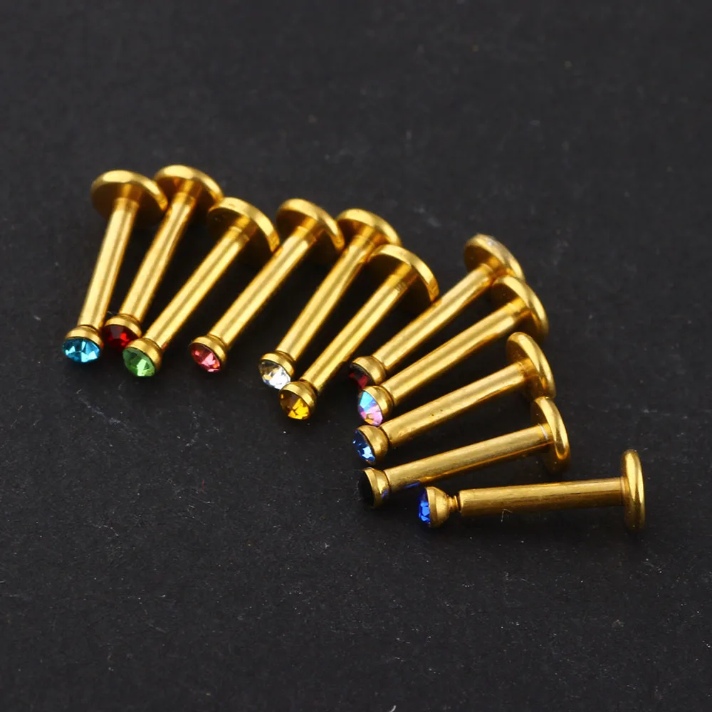 JUNLOWPY 1PC 316L Steel Crystal Ball Labret Stud Lip Ring Tragus Piercing Ear Cartilage Earring Body Piercing Helix Barbell Bar