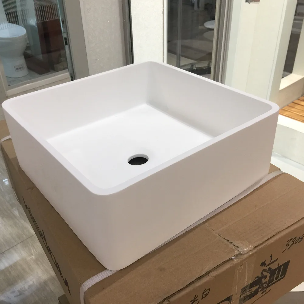 Square Corian Solid Surface Stone Counter Top Vessel Sink Fashionable Cloakroom Stone Wash Basin RS3874-2-559A