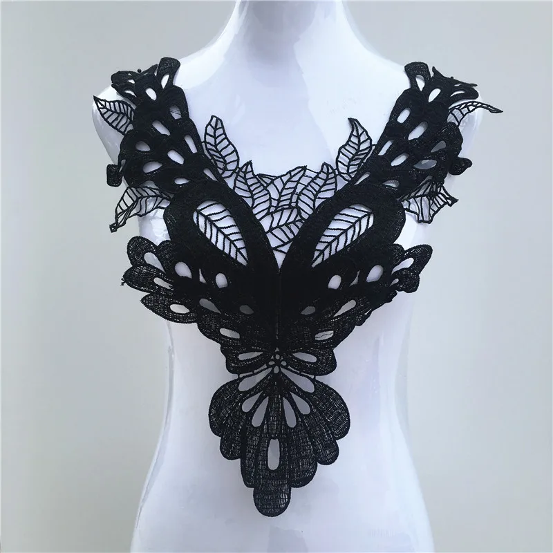 1pc Polyester Black Fabric Flower Lace Sewing Applique Lace Collar Neckline Collar Applique DIY Accessory