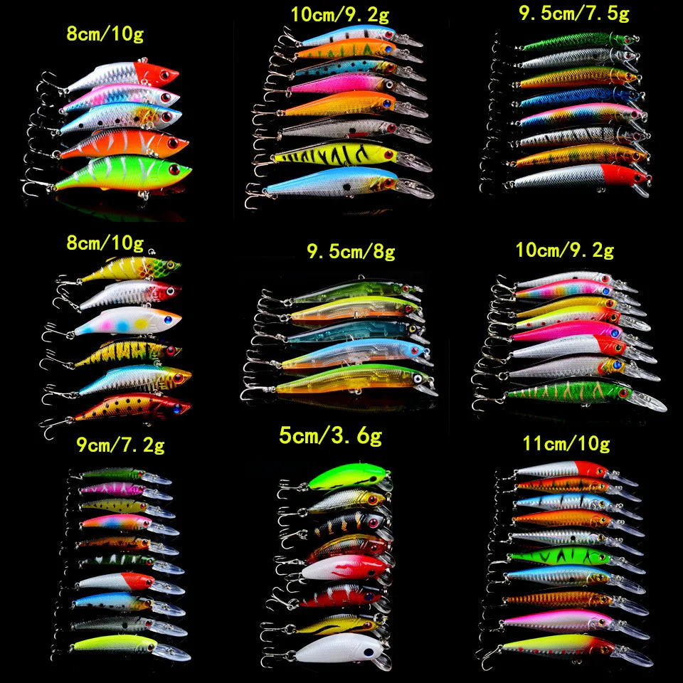 

New Set Mixed 68pcs/lot Fishing Lures 9 Varisized Models 68 Colors Bass Crankbait Wobblers Fishing Tackle Minnow/VIB bait Mix