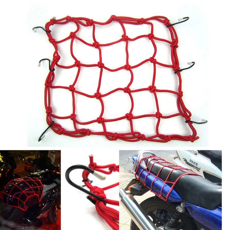 Youwinme 40*40cm Motorcycle Cargo Luggage Nets Helmet Mesh Nets 25 Holes Bike Bungee Net 6 Hooks Carrier