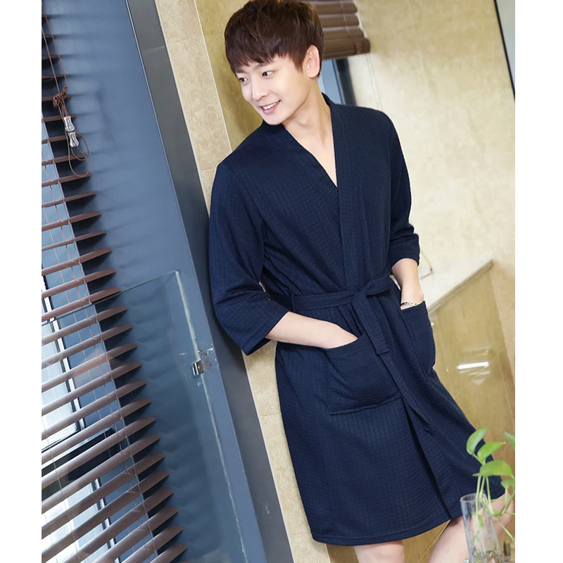 Men Waffle Bath Robe Kimono Plus Size Suck Water Towel Bathrobe Spa Hotel Bridesmaid Dressing Gown Summer Women Sleepwear Sexy