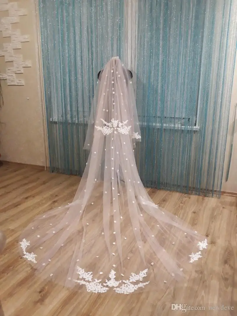 2021 Bridal Veils Lace Appliques Two Layers Wedding Veils 3D Flowers Bridal Hair Accessories 3 Meters Headpieces Custom Made