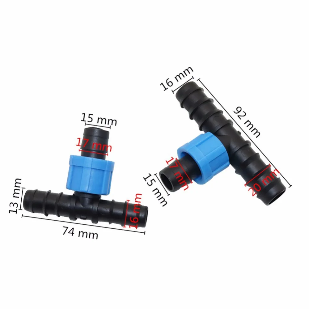 Cinta de goteo con bloqueo de rosca para agricultura, conector en t de 5/8 pulgadas, adaptador de manguera de invernadero para sistema de riego de jardín, accesorios, 5 uds.