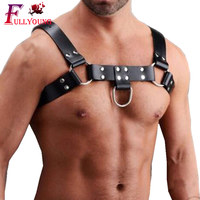 Fullyoung Genuine PU Men's Sexy Bondage Restraints Leather Belt Chest Straps Harness Gay Buckles Punk Rave Clubwear Toys For man