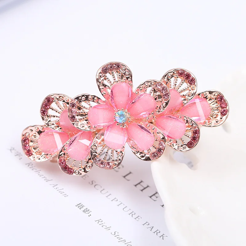 2018 New Luxury Crystal Hair Clip Opal Leaf Resin Flower Headwear Jewelry OL For Women Girls Elegant Barrettes Hair Accessorie