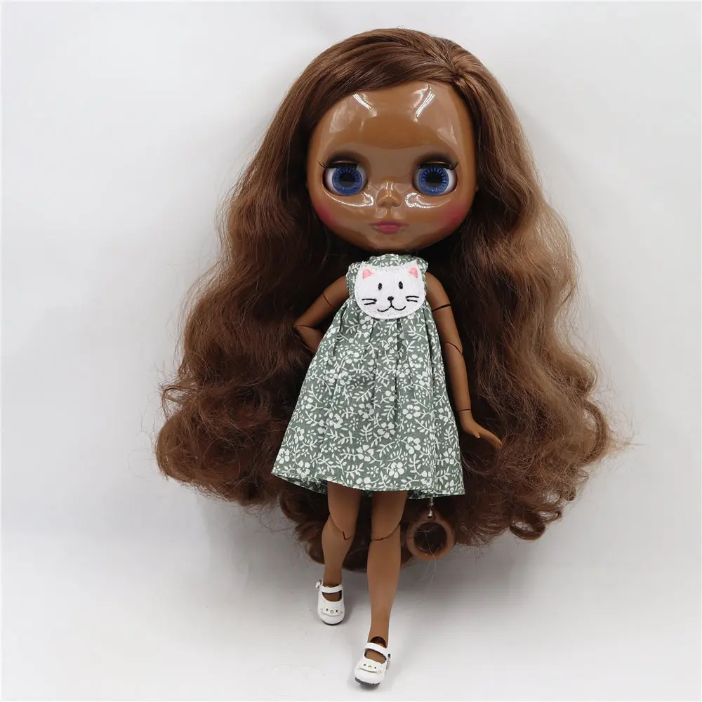 ICY DBS Blyth doll super black dark skin Glossy face join body Points in the Brown hair.No.BL9158/0312