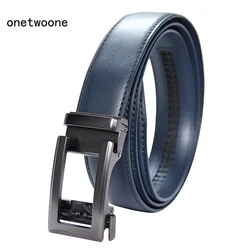 Ceinture en cuir véritable de luxe pour hommes, marque célèbre, de qualité supérieure, avec boucle automatique en métal bleu