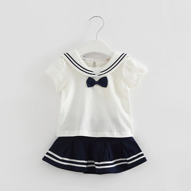 

IDEA FISH Girls Clothing Sets Preppy Style New Summer T-shirt+skirt 2Pcs Girls Clothes Sets pink navy whtie 0-2T