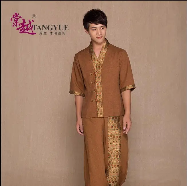 Thai SPA Men Summer Beauty Salon Uniforms Beautician Thailand Work Pant Suit Vintage