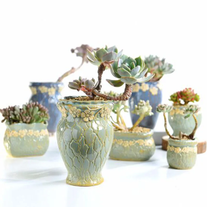 Succulent Plants Flowerpot Small and Medium Size Vase Retro Floral Flower Pot Creative Crafts Desktop Ornaments Planter Decor