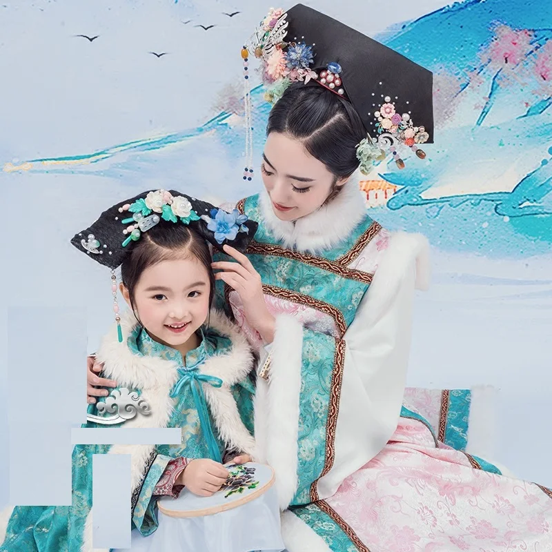 Conjuntos de trajes de hanfu trditional hanfu palco traje de desempenho da mãe e filha da princesa qifu chun hui qing