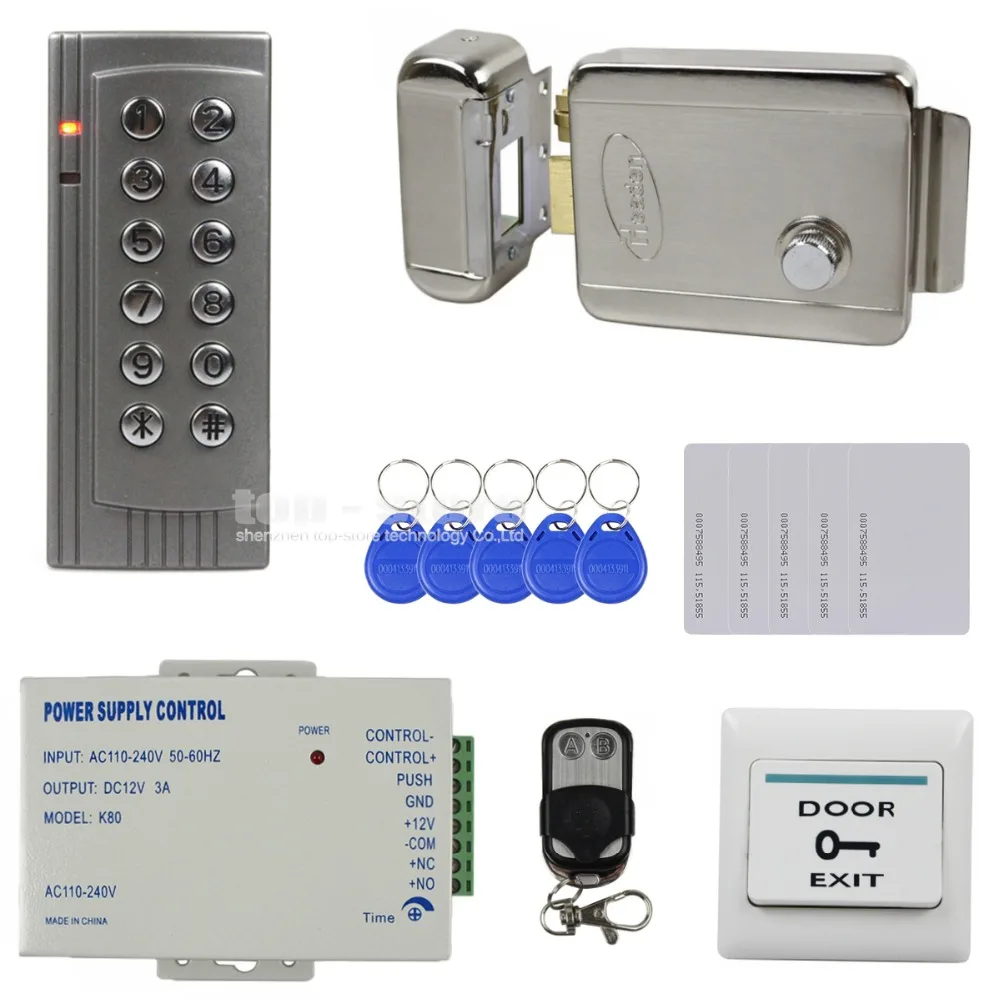 DIYSECUR Full Kit Set 125KHz RFID Reader Password Keypad Access Control System Security Kit + Electric Lock + Remote Control K4