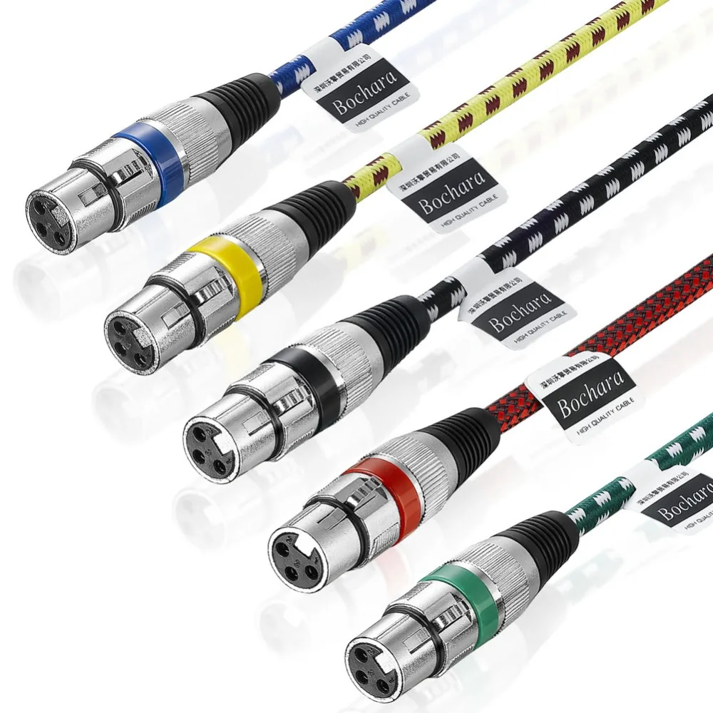 Bochara  Colour Braided XLR Cable Male to Female 3Pin jack OFC Copper Foil+Braided Shielded  For Mic Mixer 5Pack