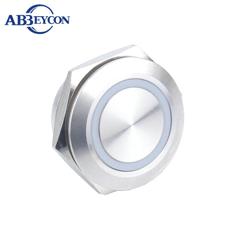 22mm Stainless Steel short type Momentary ON-OFF Waterproof 12V Ring Led Illuminated 4Pin Push Button Light Switch Thin Type