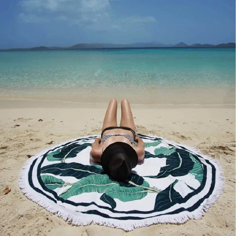 New European Rayon Printing Circular Thin Yoga Blankets Beach Mat Yoga Mat Sand Cloth Shawl Towel Bikini  Summer Dress