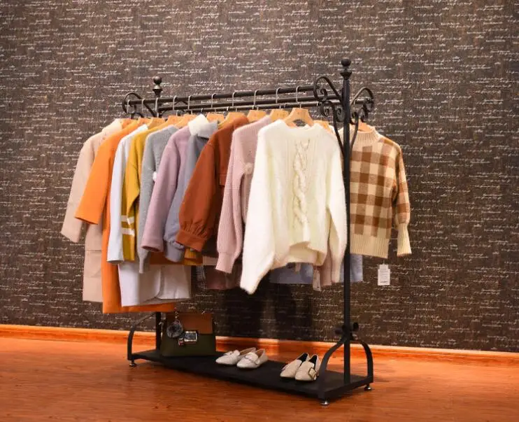 Iron clothing store rack display rack Textile Gondola Island rack double bent rack for men and women.