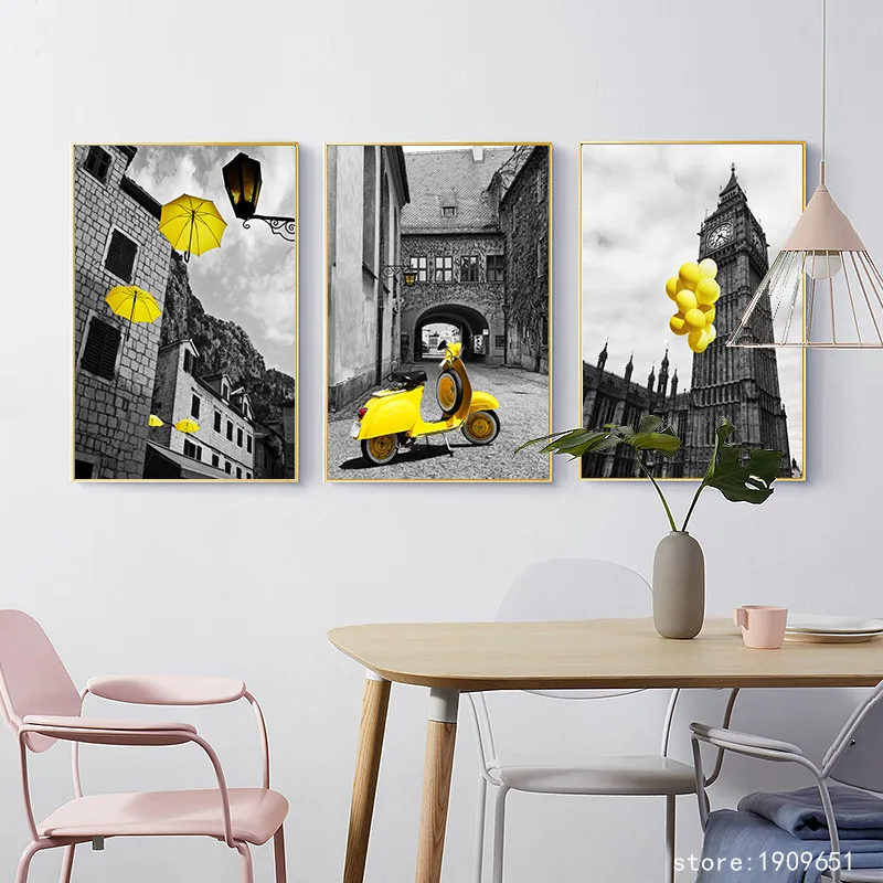 

cotton no frame pastoral yellow motorcycle building canvas printings oil painting printed on cotton wall art decoration pictures