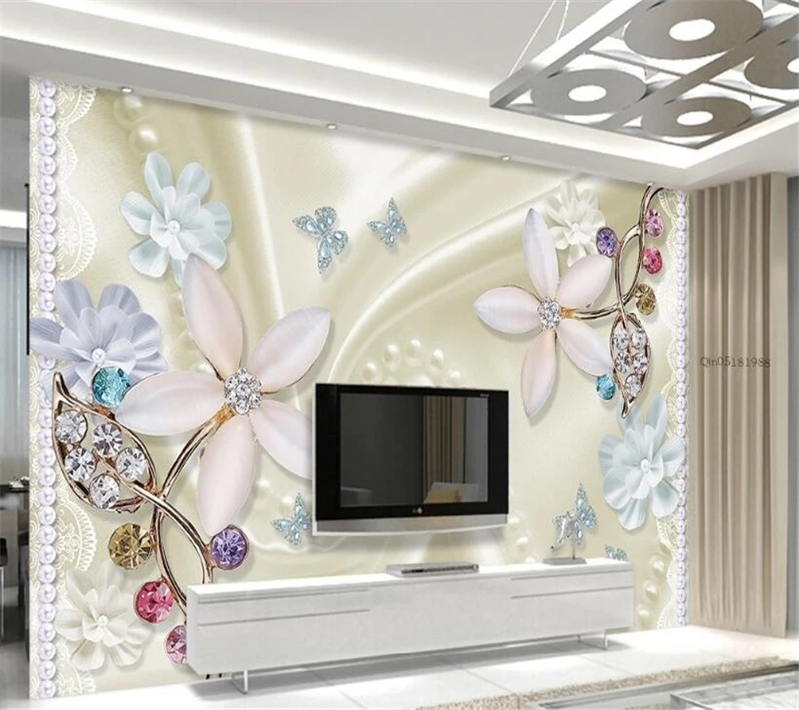 

Beibehang 3D Wallpaper Gorgeous Jeweled Diamond Flower 3d TV Backdrop Living Room Bedroom Mural photo wallpaper for walls 3 d