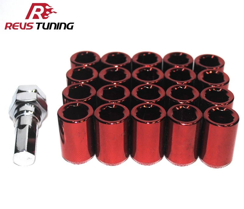 Red 32mm M12x1.5 / M12x1.25 Steel Racing Car Wheel Lock Nuts Chrome Lug Nuts