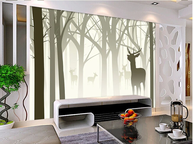 

The custom papel de parede,3 d nostalgic abstract hand-painted tree elk silhouette ,living room sofa TV wall bedroom wall paper