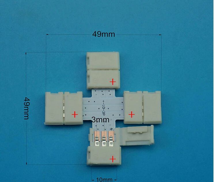 Free shipping 20pcs lot 10mm width 3pin led connectors cross + shape without soldering