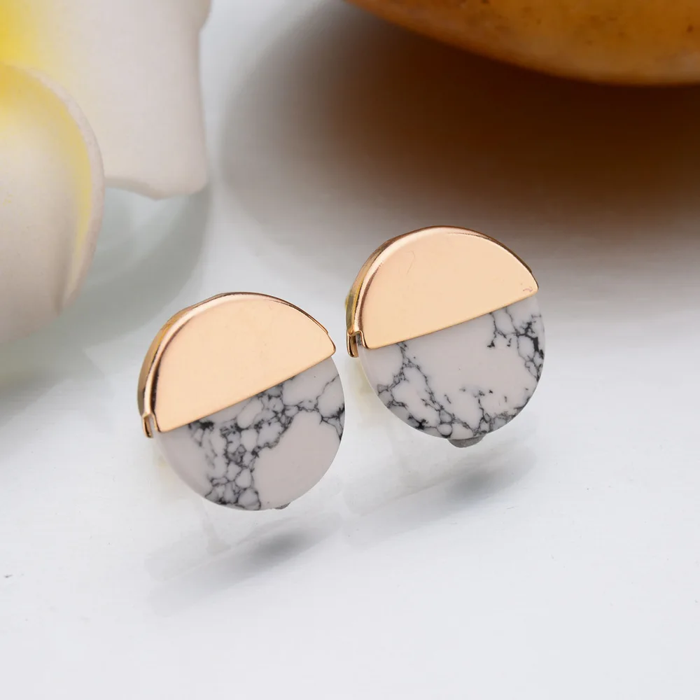 Retro Marble Stud Earrings Circle Triangular Square Half Pine Stone Geometric Earrings for Women Wedding Party Statement Earings