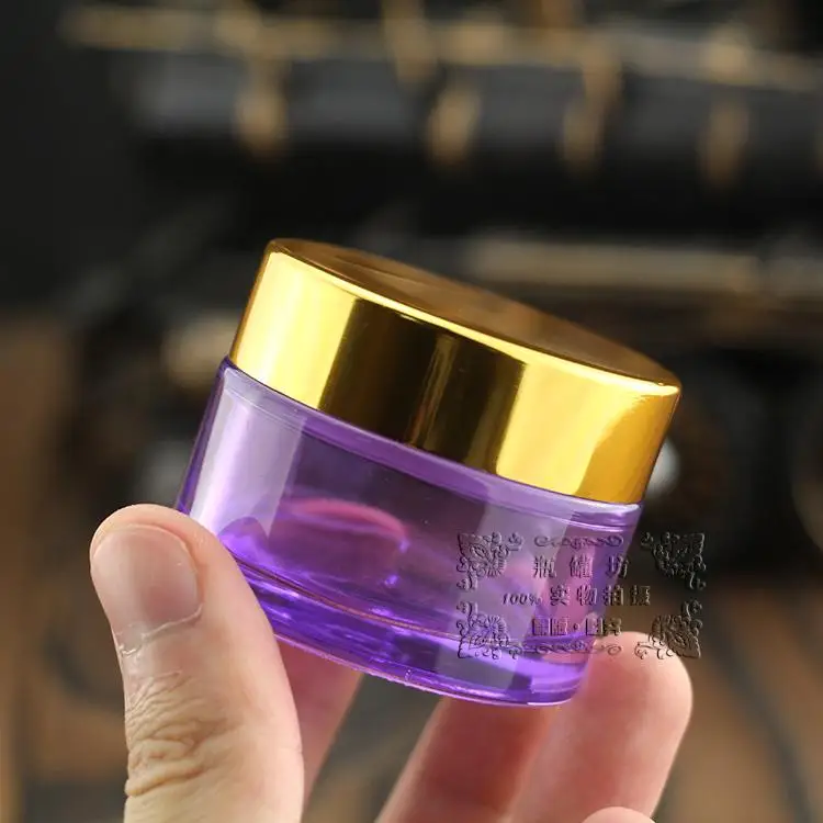 10g light purple glass cream jar with gold lid, 10 grams cosmetic jar,packing for sample/eye cream,10g glass bottle