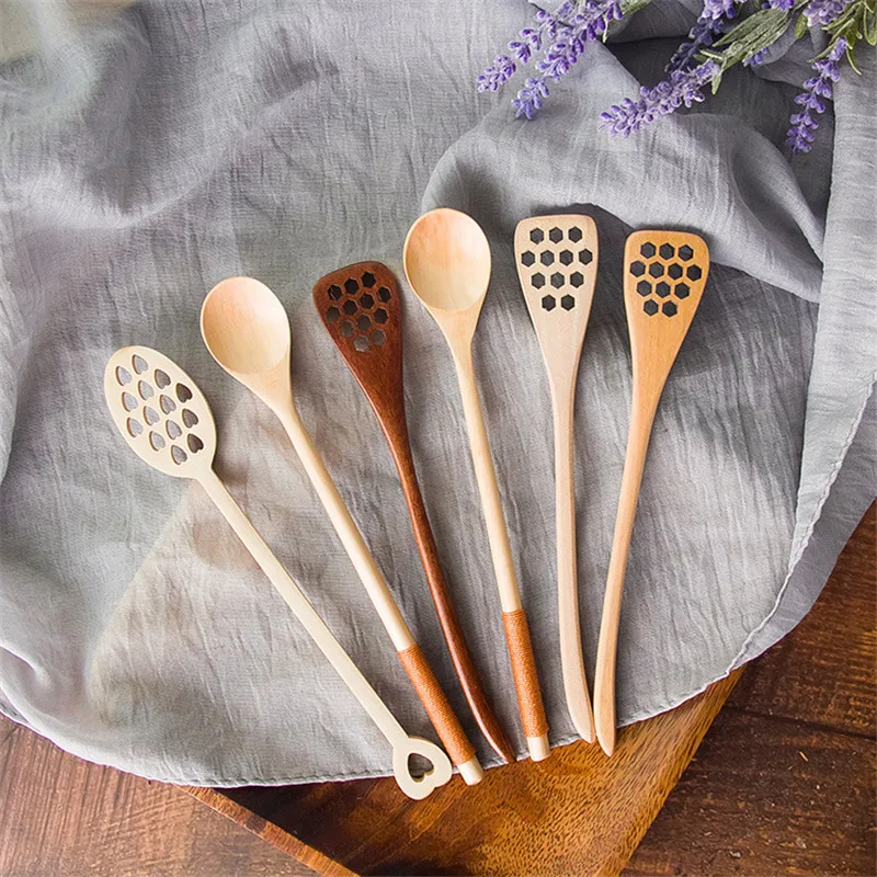 

100pcs/lot Japan Style Wood Stirring Bar Spoon with Long Handle for Mixing Coffee Honey Jam Sticks Tableware Accessories LX0119