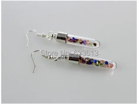 Freeship 300pcs/lot rice art jewelry glass vial drop earrings mini glass bottle with screw cap wish bottle not in clude filler